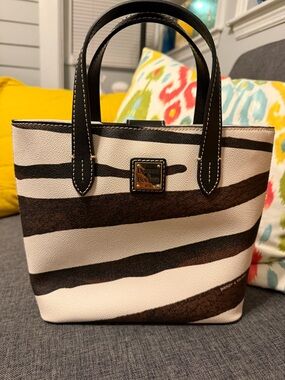 Dooney & Bourke Cream and Brown Striped Mini Waverly Tote NWT